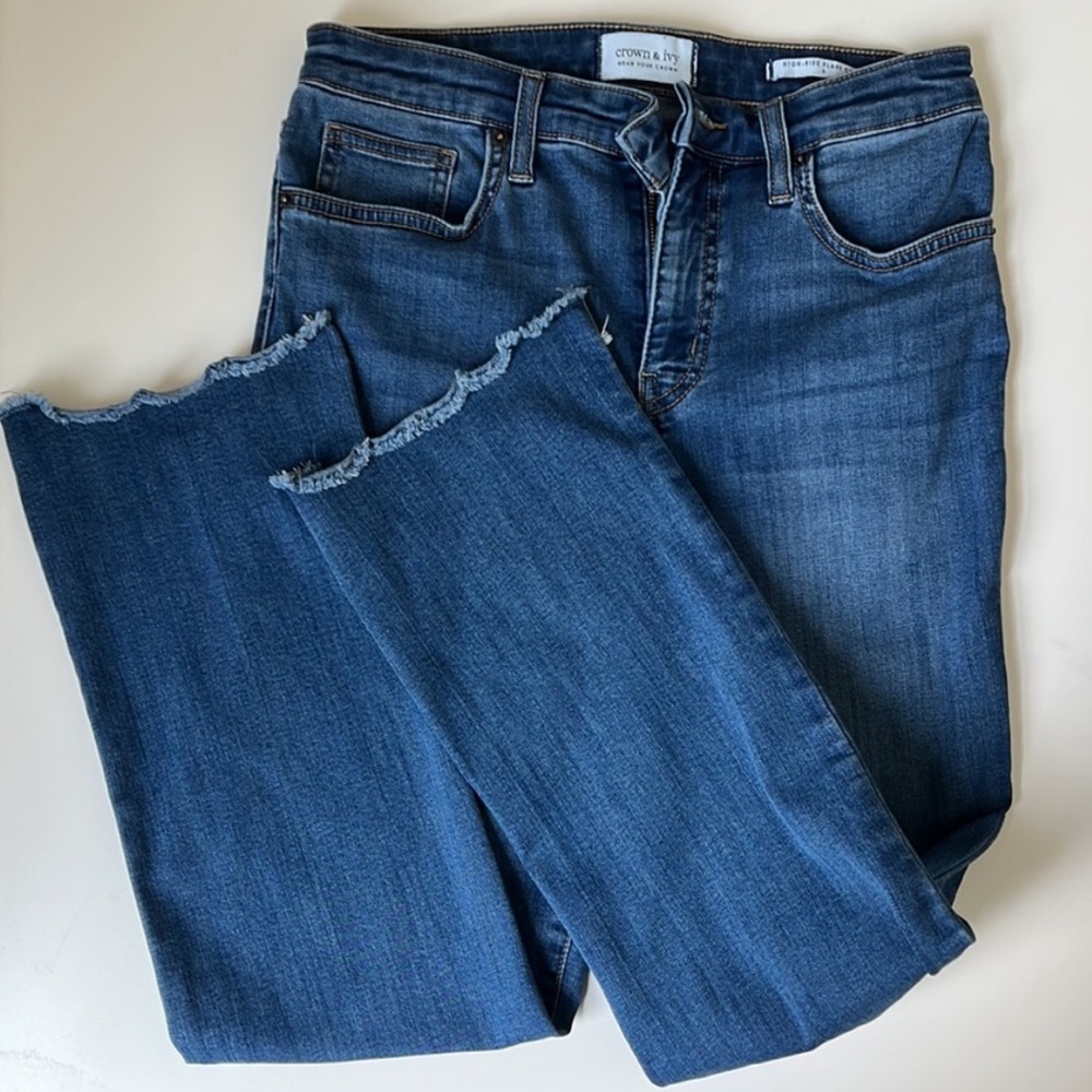 Crown & Ivy Denim Jeans High-Rise Cropped Flare Women’s Size 14